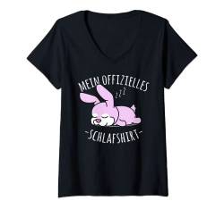 Damen Offizielles Nachthemd, Niedlicher Fauler Hase Häschen Spruch T-Shirt mit V-Ausschnitt von Lustige Pyjama Schlafanzug Chillen Sprüche Design