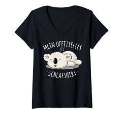 Damen Offizielles Nachthemd, Niedlicher Fauler Koala Bär Spruch T-Shirt mit V-Ausschnitt von Lustige Pyjama Schlafanzug Chillen Sprüche Design