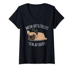 Damen Offizielles Nachthemd, Niedlicher Fauler Mops Hund Spruch T-Shirt mit V-Ausschnitt von Lustige Pyjama Schlafanzug Chillen Sprüche Design