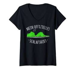 Damen Offizielles Nachthemd, Niedlicher Fauler Rex Dino Spruch T-Shirt mit V-Ausschnitt von Lustige Pyjama Schlafanzug Chillen Sprüche Design