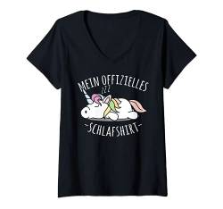 Damen Offizielles Nachthemd, Niedlicher Faules Einhorn Spruch T-Shirt mit V-Ausschnitt von Lustige Pyjama Schlafanzug Chillen Sprüche Design