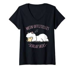 Damen Offizielles Nachthemd, Niedlicher Faules Lama Spruch T-Shirt mit V-Ausschnitt von Lustige Pyjama Schlafanzug Chillen Sprüche Design