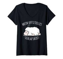 Damen Offizielles Nachthemd, Niedlicher Faules Schaf Spruch T-Shirt mit V-Ausschnitt von Lustige Pyjama Schlafanzug Chillen Sprüche Design