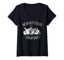 Damen Offizielles Nachthemd, Niedlicher Faules Zebra Spruch T-Shirt mit V-Ausschnitt von Lustige Pyjama Schlafanzug Chillen Sprüche Design