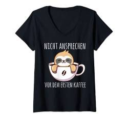 Damen Nicht vor dem ersten Kaffee Nachthemd, Lustig Faultier tasse T-Shirt mit V-Ausschnitt von Lustige Pyjama Schlafanzug Sprüche Design