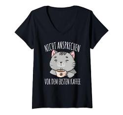 Damen Nicht vor dem ersten Kaffee Nachthemd, Lustig Katze Kitten T-Shirt mit V-Ausschnitt von Lustige Pyjama Schlafanzug Sprüche Design