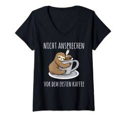 Damen Nicht vor dem ersten Kaffee Tasse Nachthemd, Lustig Faultier T-Shirt mit V-Ausschnitt von Lustige Pyjama Schlafanzug Sprüche Design