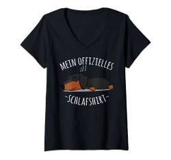 Damen Offizielles Nachthemd Niedlicher Dackel für Hundebesitzer T-Shirt mit V-Ausschnitt von Lustige Pyjama Schlafanzug Sprüche Design