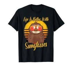 Sonnenbrille Retro Sunset Strand Beach Urlaub Faultier T-Shirt von Lustige Sommer Geschenke und Outfits