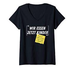 Damen Wir essen jetzt Kinder Satzzeichen retten Leben Witz Spruch T-Shirt mit V-Ausschnitt von Lustige Sprüche Shirts