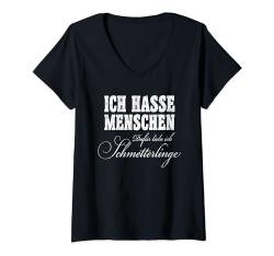 Damen Lustiges Ich hasse Menschen Shirt Ich Liebe Schmetterlinge T-Shirt mit V-Ausschnitt von Lustige Sprüche witzige Memes Design Geschenke