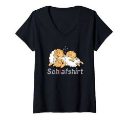 Damen Schlafanzug Pyjama Schaf Nachthemd Müde Übernachten Träumer T-Shirt mit V-Ausschnitt von Lustige Tier Design Geschenkidee