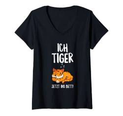 Damen Schlafshirt Tiger Ich Tiger Jetzt Ins Bett T-Shirt mit V-Ausschnitt von Lustige Tiger Schlafkleidung