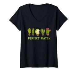 Damen Perfektes Match Igel und Kaktus Valentinstag T-Shirt mit V-Ausschnitt von Lustige Valentinstag Geschenke für ihn und sie