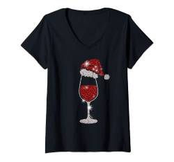 Damen Glas Rotwein Liebhaber Weihnachts Outfit Wein Weihnachten T-Shirt mit V-Ausschnitt von Lustige Weihnachts Bekleidung für die Familie