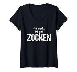 Damen Egal Ich Geh Zocken Gamer Lustige Weihnachts Geschenk Shirt T-Shirt mit V-Ausschnitt von Lustige Weihnachts Geschenke Adventskalender Ideen