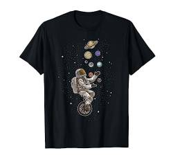 Astronaut jongliert Planeten auf einem Einrad - Raumfahrer T-Shirt von Lustige Weltraum Geschenkidee