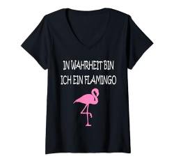 Damen Flamingo Lustiges Witziges Karneval Shirt Faschings Kostüm T-Shirt mit V-Ausschnitt von Lustige Witzige Fasching Karneval Kostüm Shirts