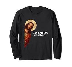 Jesus Peeking Das Hab Ich Gesehen Lustiges Christian Meme Langarmshirt von Lustige christliche Christian Geschenkideen