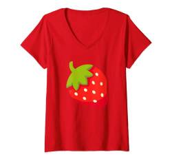 Damen Erdbeer-Kostüm T-Shirt mit V-Ausschnitt von Lustige einfache faule Last-Minute-Kostüme