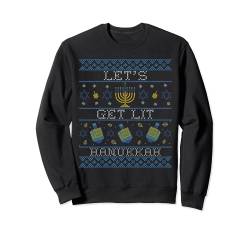Let's Get Lit Hanukkah Ugly Christmas Sweater Chanukka Sweatshirt von Lustige jüdische Chanukka Geschenk Kleidung
