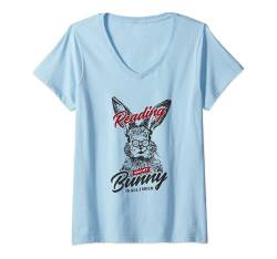 Damen Lesen und Hase Ironisch Cooles Kaninchen T-Shirt mit V-Ausschnitt von Lustiger Hase Kaninchen Sprüche
