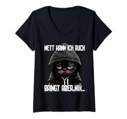 Damen Spruch Katze Geschenk I Nett kann ich auch bringt aber nix T-Shirt mit V-Ausschnitt von Lustiger Spruch I Tiere & Spaß I Damen & Herren