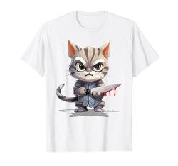 Katze mit Messer Lustig Geschenk I Katze mit Messer T-Shirt von Lustiger Spruch I Tiere & Spaß I Damen & Herren