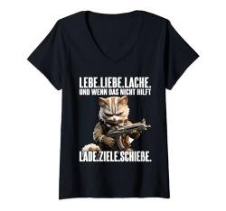 Lebe Liebe Lache I Spruch Katze Geschenk I lebe liebe lache T-Shirt mit V-Ausschnitt von Lustiger Spruch I Tiere & Spaß I Damen & Herren