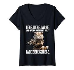 Lebe Liebe Lache I Spruch Katze Geschenk I lebe liebe lache T-Shirt mit V-Ausschnitt von Lustiger Spruch I Tiere & Spaß I Damen & Herren
