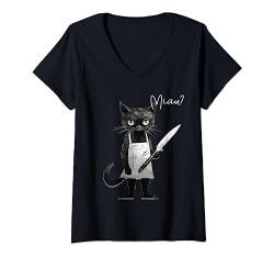 Miau Katze Lustig Geschenk lustiges Katzenmotiv I Katze Miau T-Shirt mit V-Ausschnitt von Lustiger Spruch I Tiere & Spaß I Damen & Herren