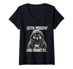 Pinguin Spruch Lustiges Geschenk Guten Morgen Ganz Dünnes Eis T-Shirt mit V-Ausschnitt von Lustiger Spruch Tiere & Spaß Damen & Herren