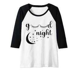 Schlafshirt Damen Good Night Wimpern Mond und Sterne Pyjama Raglan von Lustiges Schlafshirt Damen Good Night Design