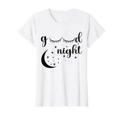 Schlafshirt Damen Good Night Wimpern Mond und Sterne Pyjama T-Shirt von Lustiges Schlafshirt Damen Good Night Design