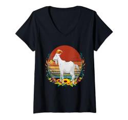 Damen Vintage lustige Ziegen Bauernhoftier Retro lustige Ziege T-Shirt mit V-Ausschnitt von Lustiges süßes Ziegen-Bandana für Ziegenliebhaber