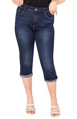 Lusty Chic Damen Capri Jeans Hose Damen High-Waist 3/4 Hose Damen Caprihose Kurze Übergröße Jeans Caprihose Damen Sommer Hose - High-Waist 3/4 Hose Damen Sommer (44, Rohes Blau) von Lusty Chic