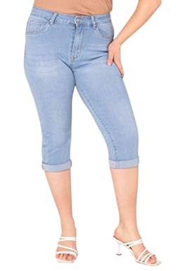 Lusty Chic Damen Capri Jeans Hose Damen High-Waist 3/4 Hose Damen Caprihose Kurze Übergröße Jeans Caprihose Damen Sommer Hose - High-Waist 3/4 Hose Damen Sommer (46, Himmelblau) von Lusty Chic