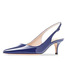 Damen Lackleder Spitzen Zehen Basic Bequeme Kitten Heel Slingback Pumps Schuhe Blau Größe 41 von Lutalica W