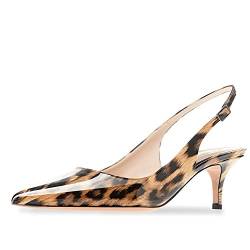Damen Lackleder Spitzen Zehen Basic Bequeme Kitten Heel Slingback Pumps Schuhe Leopard Größe 41 von Lutalica W