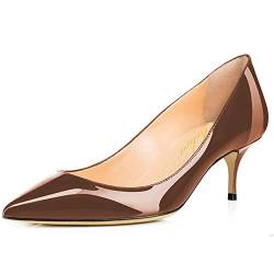Damen Spitze Lackleder Eleganter Komfort Slip On Kitten Heel Kleid Pumps Schuhe Braun Größe 44 von Lutalica W