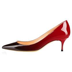 Damen Spitze Lackleder Eleganter Komfort Slip On Kitten Heel Kleid Pumps Schuhe Rot-Schwarz Größe 43 von Lutalica W