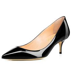 Damen Spitze Lackleder Eleganter Komfort Slip On Kitten Heel Kleid Pumps Schuhe Schwarz Größe 37 von Lutalica W