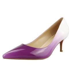 Damen Spitze Lackleder Eleganter Komfort Slip On Kitten Heel Kleid Pumps Schuhe Weiß-Lila Größe 42 von Lutalica W