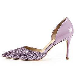 Damen Spitze Zweifarbigen Glitzern Schlüpfen Stiletto High Heel Kleid Hochzeit Braut Pumps Schuhe Lila Größe 44 von Lutalica W