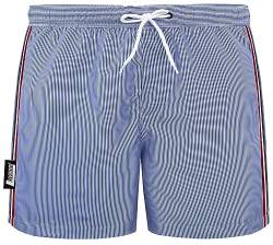 Luvanni Badehose für Herren Schnelltrocknende Badeshorts 19v2 mit Kordelzug Beachshorts Boardshorts Schwimmhose Männer mit Muster Streifen Streifenmuster gestreift blau weiß L von Luvanni