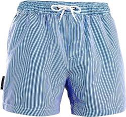 Luvanni Badehose für Herren Schnelltrocknende Badeshorts 19v99 mit Kordelzug Beachshorts Widerstandsfähige Boardshorts Schwimmhose Männer Jungs Boys Muster Gestreift Streifen Farbe Blau Weiß 5XL von Luvanni