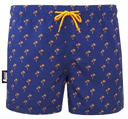 Luvanni Badehose für Herren Schnelltrocknende Badeshorts 22-24v2 mit Kordelzug Beachshorts Boardshorts Schwimmhose Männer mit Muster Insel Palm Plamen Blau Orange M von Luvanni