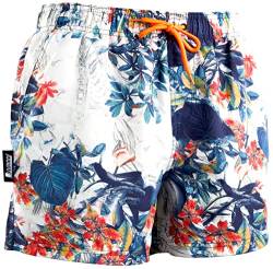 Luvanni Badehose für Herren Schnelltrocknende Badeshorts 29v2 mit Kordelzug Beachshorts Boardshorts Schwimmhose Männer mit Muster Blätter Jungle Blatt Blumen Tropisch 3XL von Luvanni