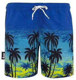 Luvanni Badehose für Herren Schnelltrocknende Badeshorts 439 mit Kordelzug Beachshorts Boardshorts Schwimmhose Männer mit Muster Blautöne Palmen Beach Sonnenuntergang Blau Schwarz 4XL von Luvanni