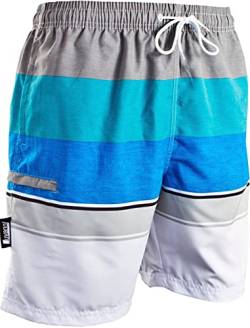 Luvanni Badehose für Herren Schnelltrocknende Badeshorts 601v2 mit Kordelzug Beachshorts Boardshorts Schwimmhose Männer mit Streifenmuster blau Blau grau Streifen Blau L von Luvanni